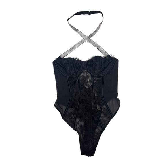 Victoria's Secret Very Sexy Shine Strap Halter Lace Teddy Black Size Medium - Picture 5 of 5